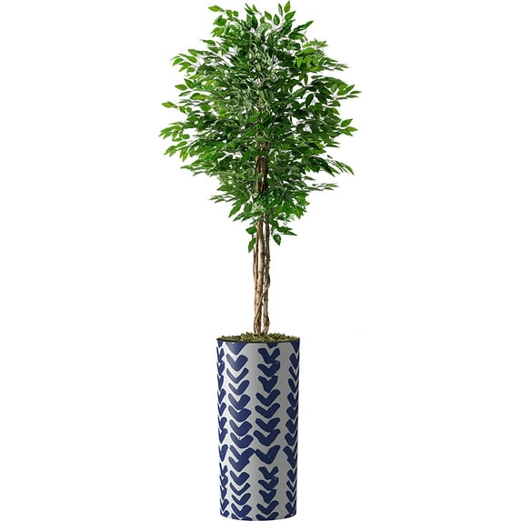 Artificial Tree in Modern Pattern Planter, Fake Ficus Silk Tree for Indoor and Outdoor Home Decoration - 75" Overall Tall (Plant Pot Plus Tree)