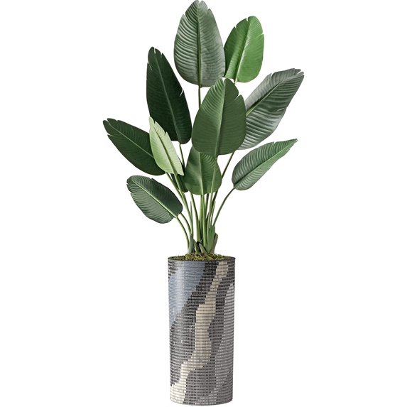 Artificial Tree in Modern Planter, Fake Bird of Paradise Silk Tree for Indoor and Outdoor Home Decoration - 67" Overall Tall (Plant Pot Plus Tree)