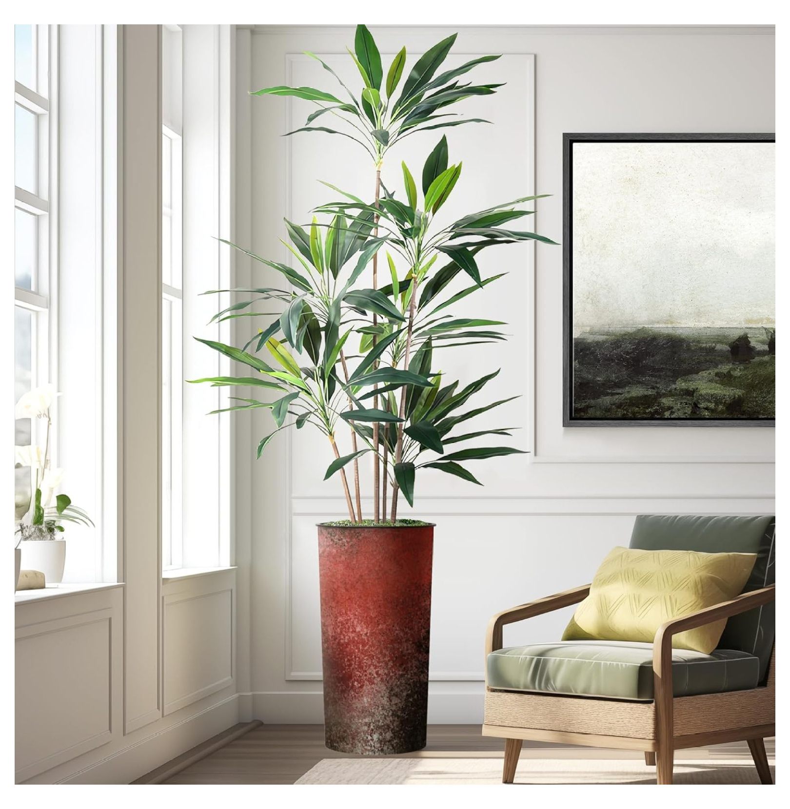 Artificial Tree in Modern Planter, Fake Dracaena Tree Silk Tree for