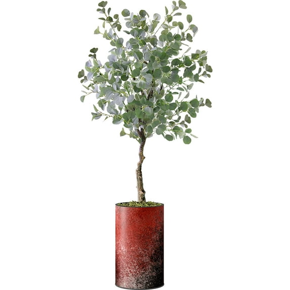Artificial Tree in Modern Planter, Fake Eucalyptus Silk Tree for Indoor and Outdoor Home Decoration - 57" Overall Tall (Plant Pot Plus Tree)