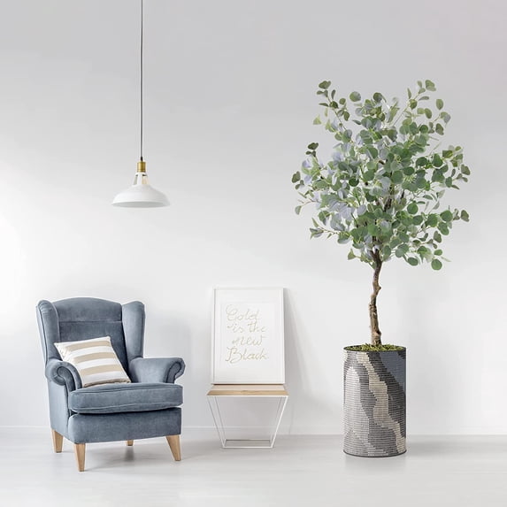 Artificial Tree in Modern Planter, Fake Eucalyptus Silk Tree for Indoor and Outdoor Home Decoration - 57" Overall Tall (Plant Pot Plus Tree)