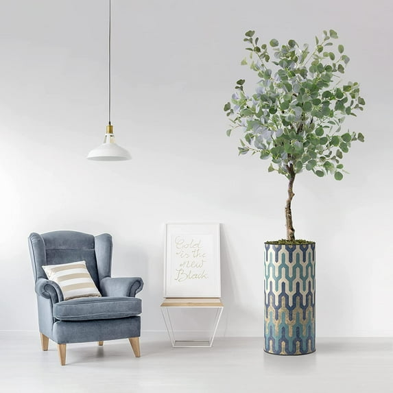 Artificial Tree in Modern Planter, Fake Eucalyptus Silk Tree for Indoor and Outdoor Home Decoration - 66" Overall Tall (Plant Pot Plus Tree)