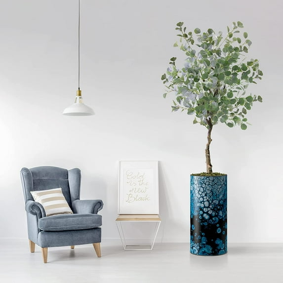 Artificial Tree in Modern Planter, Fake Eucalyptus Silk Tree for Indoor and Outdoor Home Decoration - 66" Overall Tall (Plant Pot Plus Tree)