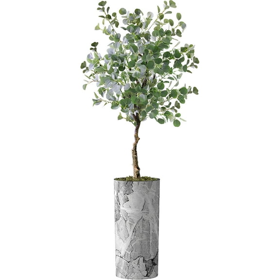 Artificial Tree in Modern Planter, Fake Eucalyptus Silk Tree for Indoor and Outdoor Home Decoration - 66" Overall Tall (Plant Pot Plus Tree)