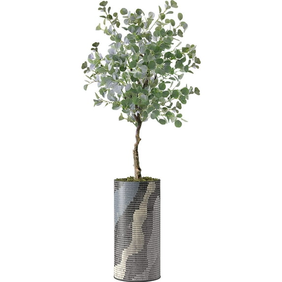 Artificial Tree in Modern Planter, Fake Eucalyptus Silk Tree for Indoor and Outdoor Home Decoration - 66" Overall Tall (Plant Pot Plus Tree)