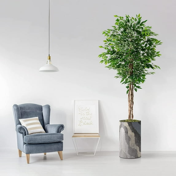 Artificial Tree in Modern Planter, Fake Ficus Silk Tree for Indoor and Outdoor Home Decoration - 66" Overall Tall (Plant Pot Plus Tree)