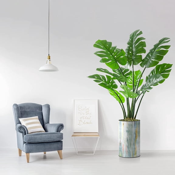 Artificial Tree in Modern Planter, Fake Monstera Silk Tree for Indoor and Outdoor Home Decoration - 56" Overall Tall (Plant Pot Plus Tree)