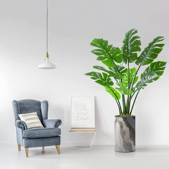 Artificial Tree in Modern Planter, Fake Monstera Silk Tree for Indoor and Outdoor Home Decoration - 56" Overall Tall (Plant Pot Plus Tree)