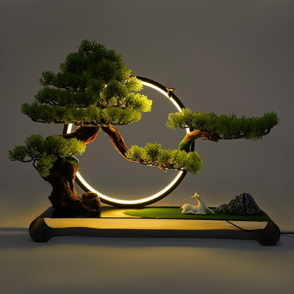 Artificial Tree with Light Ring, Realistic Simulation Pine with Light Ring, Artificial Welcome Pine with Deer Decoration