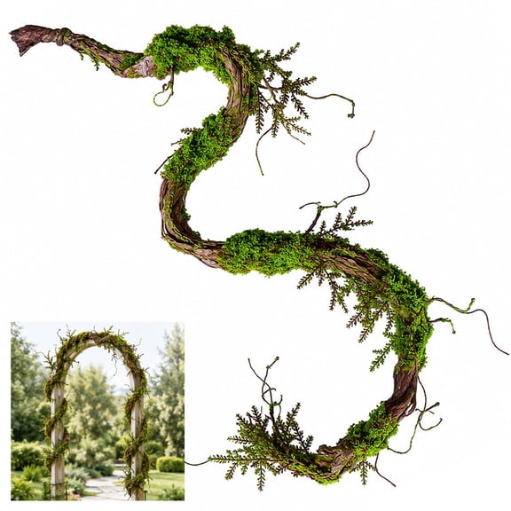 Large Faux Tree Trunk Vine with Moss, Bendable Wire, 78.7 in|Foam Bark Texture, Silk Foliage, Woodland Accents, Ideal for Mantels, Porches, Arbors, Parties, Weddings, and Events
