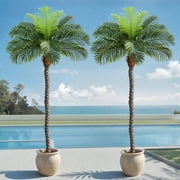 7ft Tall Artificial Phoenix Palm Tree for Outdoor Indoor Decor, Large Faux Coconut Silk Palm Tree Tropical Fake Tree Perfect for Outside Patio Poolside Home Office Decor Set of 2