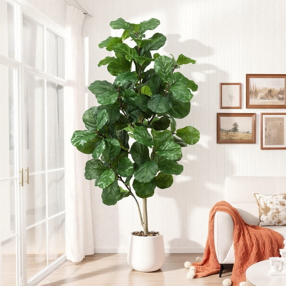 Faux Fiddle Leaf Fig Tree 6ft Tall Indoor Fake Tree in White Pot with 106 Leaves Artificial Ficus Lyrata House Plant for Indoor Home Office Bedroom Living Room Decor Perfect Housewarming Gift