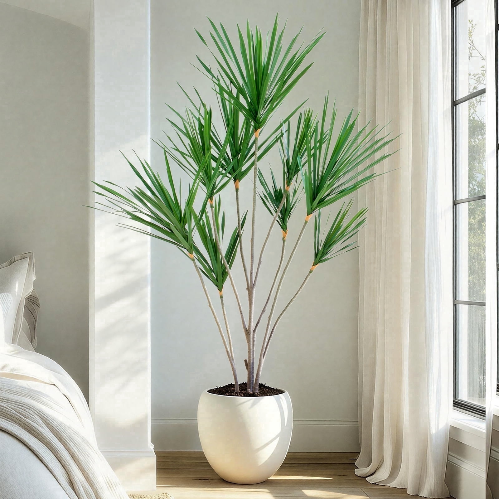Artificial Dracaena Trees  Indoor, 5ft Faux Tropical Floor Plants Indoor, Tall Fake Yucca Silk Tree