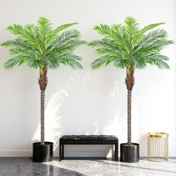 8.5ft Tall Artificial Phoenix Palm Tree for Outdoors Indoor Decor, Large Faux Coconut Silk Palm Tree Tropical Fake Tree Perfect for Outside Patio Poolside Porch Home Office Decor (Set of 2)