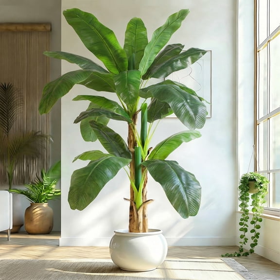 6FT Artificial Banana Tree Tall Fake Banana Leaf Plant Faux Banana Silk Tree Faux Banana Leaves for Home Swimming Pool Indoor Outdoor Patio Tropical Decor