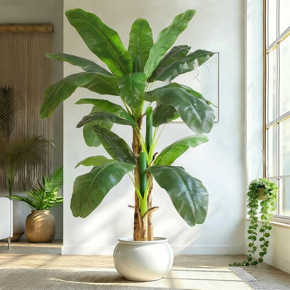 6FT Artificial Banana Tree Tall Fake Banana Leaf Plant Faux Banana Silk Tree Faux Banana Leaves for Home Swimming Pool Indoor Outdoor Patio Tropical Decor