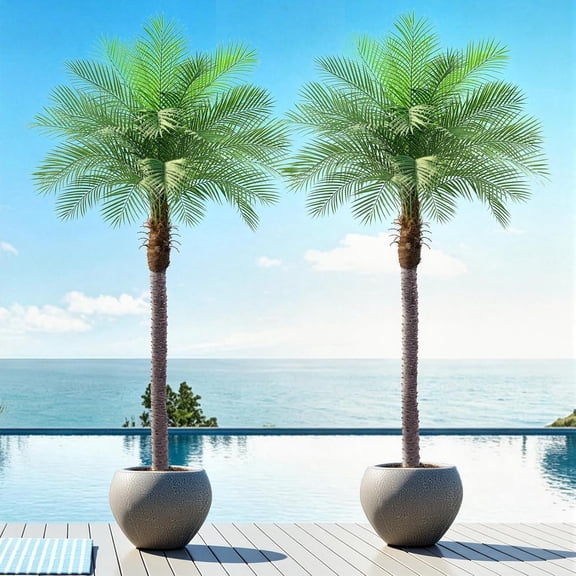 9ft Artificial Phoenix Palm Tree, Faux Coconut Silk Tropical Fake Palm Plant for Indoor Outdoor Home Office Patio Bathroom Pool Coastal Decor(Set of 2)