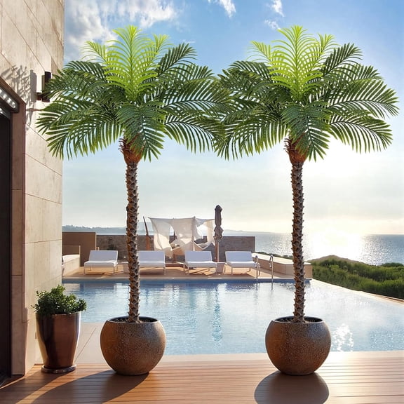 7ft Tall Artificial Phoenix Palm Tree for Outdoor Indoor Decor, Large Faux Coconut Silk Palm Tree Tropical Fake Tree Perfect for Outside Patio Poolside Home Office Decor (Set of 2)