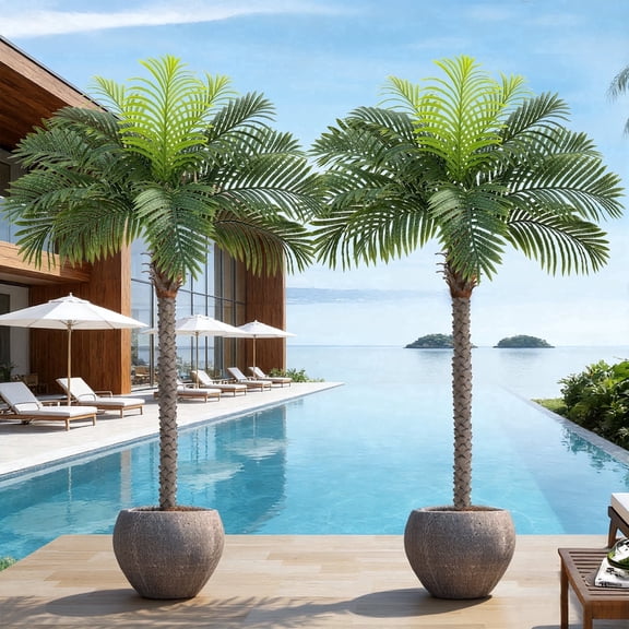 6ft Tall Artificial Phoenix Palm Tree for Outdoor Indoor Decor, Large Faux Coconut Silk Palm Tree Tropical Fake Tree Perfect for Outside Patio Poolside Home Office Decor (Set of 2)