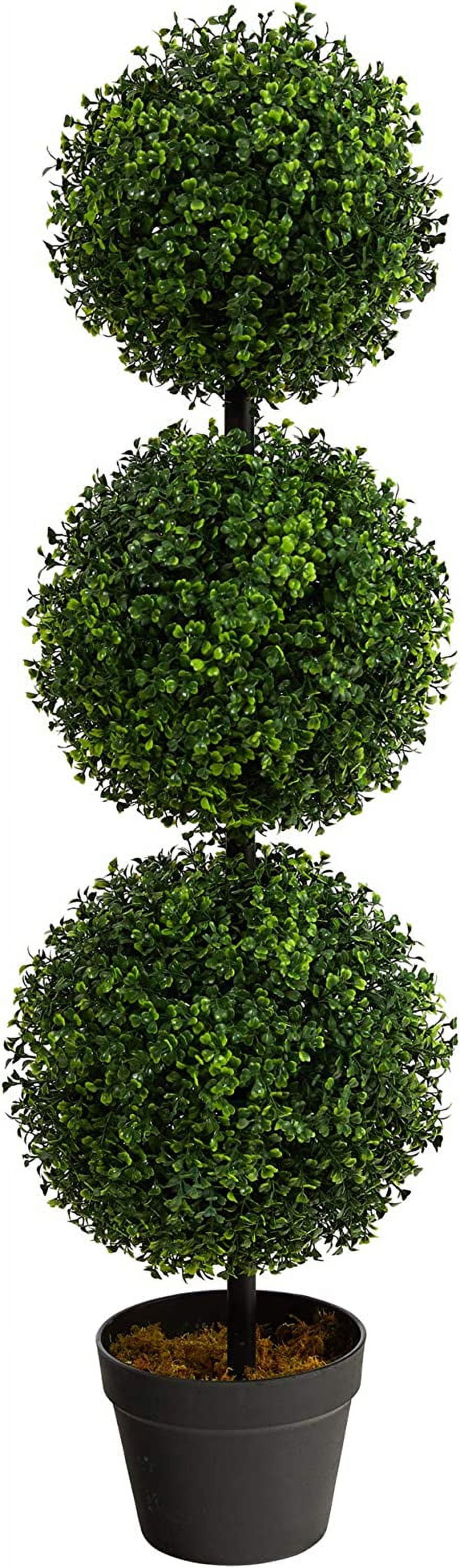3' Green Plastic Triple Ball Boxwood Topiary in Black Pot