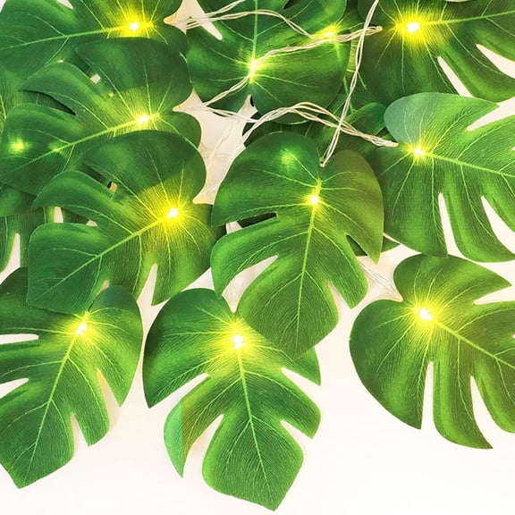 Artificial Tropical Palm Leaves String Lights, 9.8ft 20 LED Monstera Leaves Wall Hanging Vine Leaf, Summer Decoration Outdoor Indoor Hawaiian Luau Jungle Beach Safari Baby Shower Party Decor