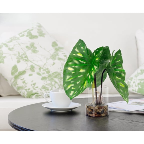 Artificial Tropical Plant + Clear Pot with Faux Water, Lifelike Wide Arrowhead Leaves, Great for Indoor/Outdoor Home Decor, Office & Table Display