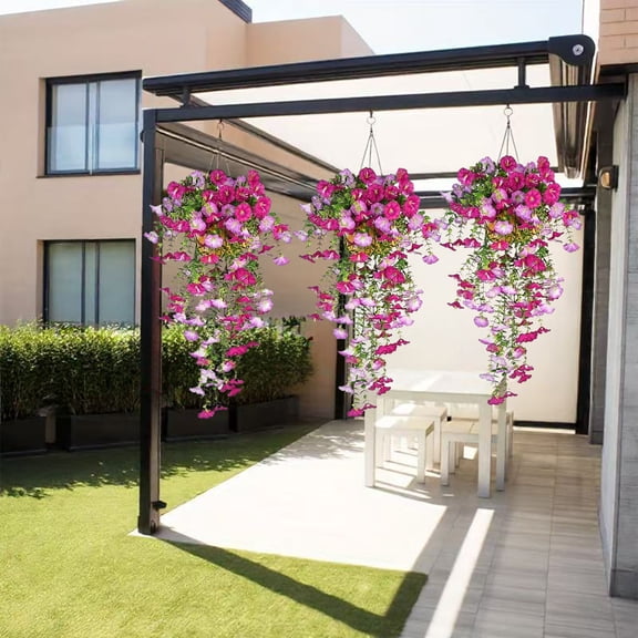 Artificial Trumpet Flower Vines, Fake Lily Leaf Hanging Garland, Plastic Floral Vines for Wedding Home Garden Wall and Party Decoration Purple