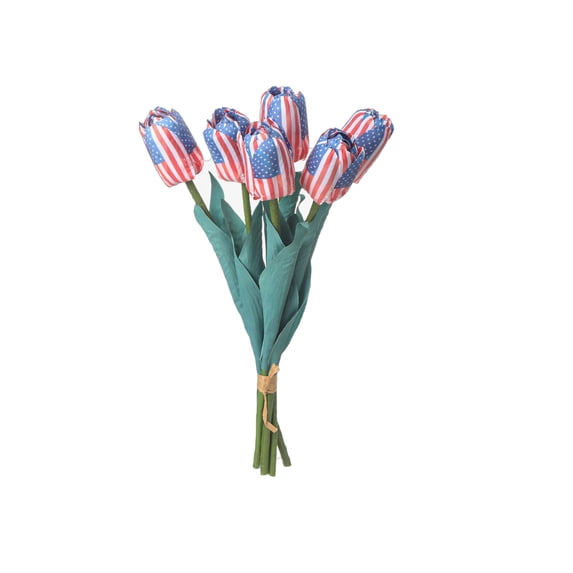 Artificial Tulip Bouquet, Patriotic Red White Blue Decor for Independence Day Home Party Table Mantel, Reusable Fabric Floral Arrangement for Holiday Celebration