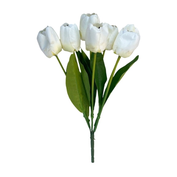Artificial Tulip Bouquet Verdsylv 7-Head Large Petal Tulip Artificial Flower - Lifelike Silk Bloom for Home Decor & Wedding Centerpieces - Realistic Table Arrangement - Elegant Floral Accent, White