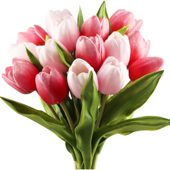Artificial Tulip in Bulk for Home Kitchen Wedding Bridal Bouquet,Fake Flowers for Valentine's Day Mother's Day Easter Table Centerpieces Decorations(Large Size,Hot Pink,Real-Touch,10pcs)