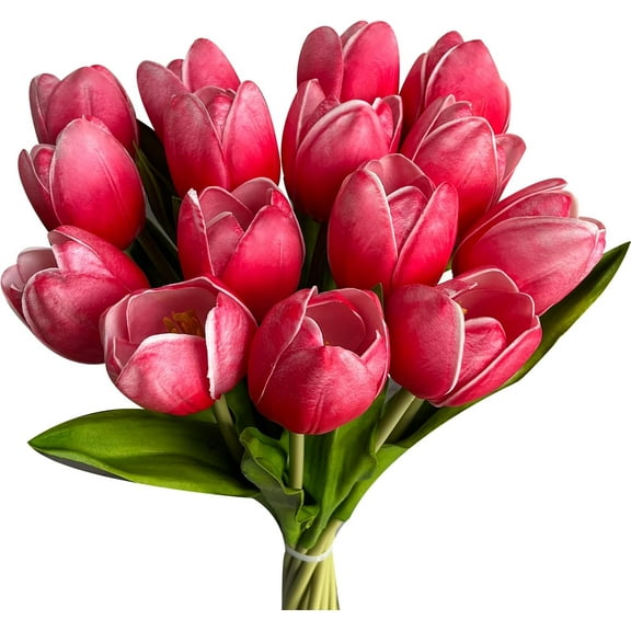Artificial Tulip in Bulk for Home Kitchen Wedding Bridal Bouquet,Fake Flowers for Valentine's Day Mother's Day Easter Table Centerpieces Decorations(Large Size,Hot Pink,Real-Touch,10pcs)