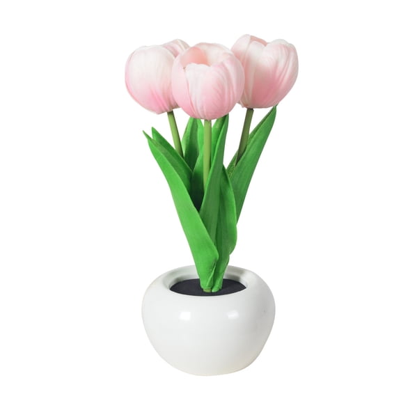 Artificial Tulip Floral LED Night Light Ceramic Potted Bonsai Table Lamp For Bedroom Living Room Decor Pink