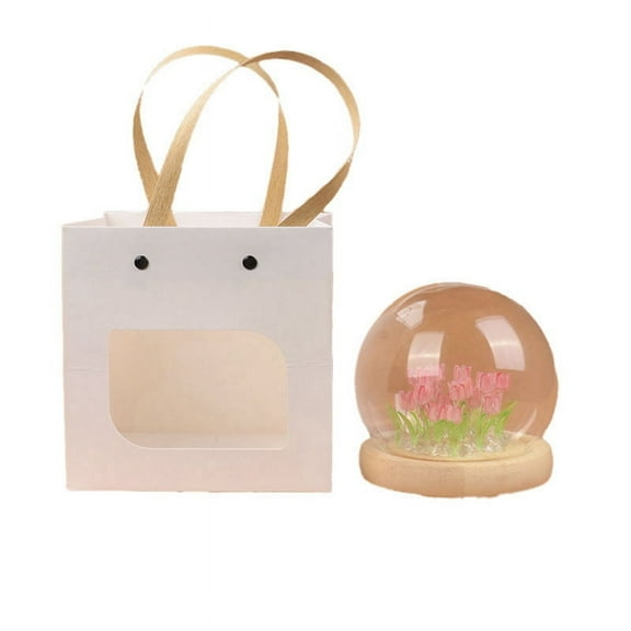 Artificial Tulip Flower Night Light Ornaments Handmade DIY Bedside Lamp LED Bedroom Decor Table Lamp,Pink