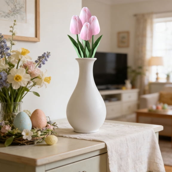 Artificial Tulip Flowers, 35cm Real Touch Fake Tulip Stems, Mini Tulip Bouquet for Home Decor, Wedding Bouquets, Spring Table Centerpieces, Boho Home Decor & Gift Floral Arrangements