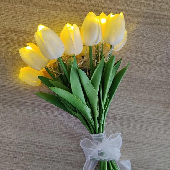 Artificial Tulip Flowers LED Lights Fake Tulips Bouquet Battery Powered Real Touch Led Night Light for Home Office Table Centerpiece Wedding