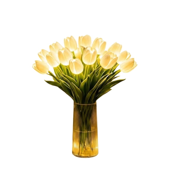 Artificial Tulip Flowers Night Light, LED Ambient Table Lamp with Faux Tulip Bouquet for Home Decor, Creative DIY Decorative Plant Flower Lamp for Bedroom Living Room