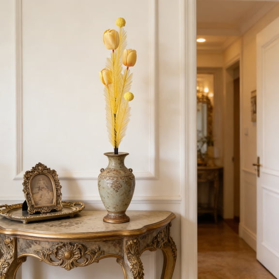 Artificial Tulip Foam Ball Floral Stem - Bohemian Wedding & Home Décor Accent, 66cm Faux Greenery Branch for Interior Styling, Festive Decoration