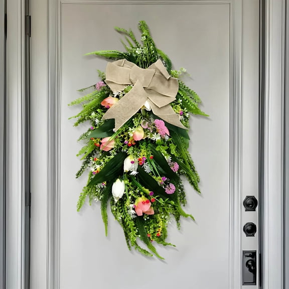Artificial Tulip Garland, 70 Inch Tulip Garland for Decoration, Spring Upside Down Flower Wreath, Patio Door Hanging