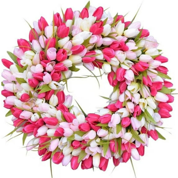 Artificial Tulip Wreath Simulation Wedding Decoration Wall Hanging Garland for Easter Springtime Party Front Door Decor
