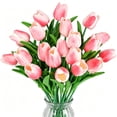 thumbnail image 1 of Artificial Tulips 20 Stems Real Touch PU Faux Flowers Gradient Pink Bouquet for Wedding Home Decor Kitchen Table Vase Centerpieces Spring Easter Valentine’s Day Gift 13 Inch, 1 of 9