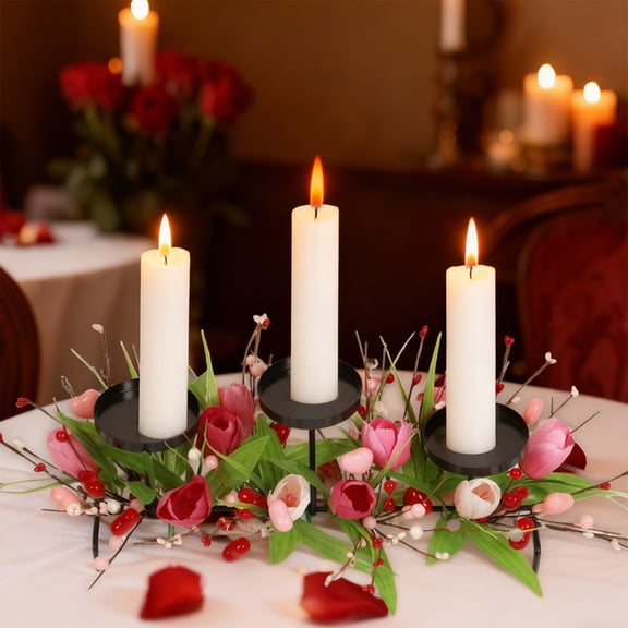 Artificial Tulips Candlestick Home Decor, Valentine'S Day Candlestick Centerpiece for Romantic Dinner, Festive Ornament for Tabletop Display and Mantel Decor, Seasonal Celebration Floral Akmoler