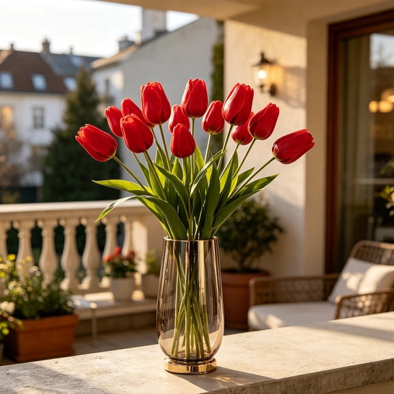 Artificial Tulips Faux Flowers Rustic Style Fake Tulip Stems Decorative Blooms Wedding Home Table Centerpiece Floral Arrangement Photography Prop Gift Garden Decor Indoor Outdoor Bridal