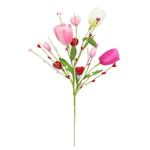 Artificial Tulips Flower with Leaf Berries Stem for Home Decoration Faux Plant Valentines Day Picks Anniversary Gift