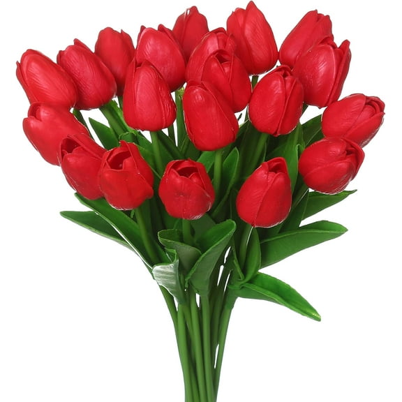 Artificial Tulips Flowers,20 Pcs 13.5" Artificial Latex Tulips Flowers for Home Room Office Party Wedding Decoration（Dark Pink）