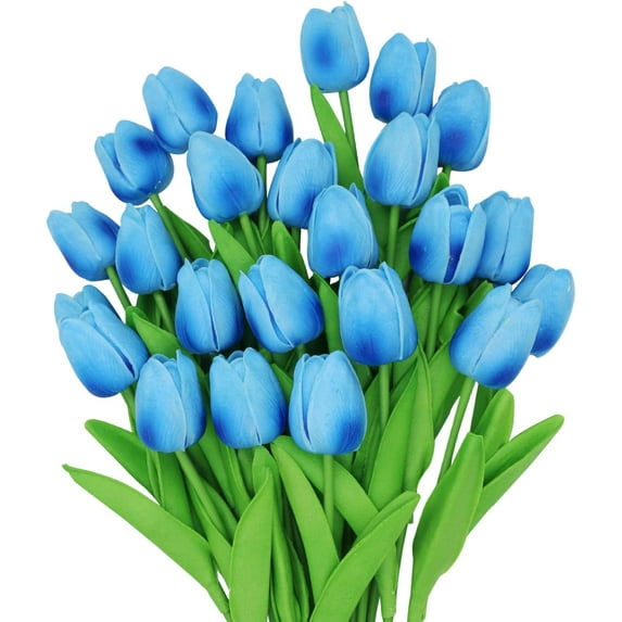 Artificial PU Tulip Bouquet for Wedding Decor, Blue, 24 Count