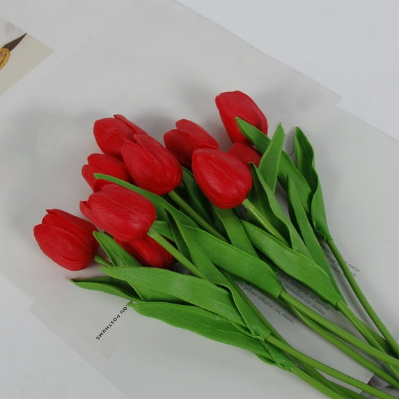 Artificial Tulips Flowers Fake Faux Tulip Bouquet Real Touch Flower Arrangement for Home Room Office Party Wedding Decoration Excellent Gift Idea for Mothers Day, 10pc