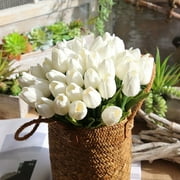 WHATWEARS Artificial Tulips Real Touch Fake Flowers Artificial Tulips Flowers Arrangement Bouquet for Home Room Office Wedding Party(5/10pcs)
