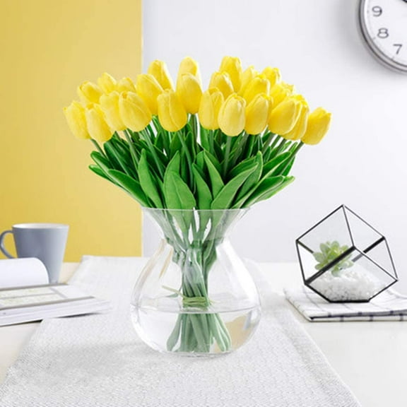 Artificial Tulips Real Touch Fake Tulips PU Flower Arrangement Bouquets for Home Party Decoration (Yellow)