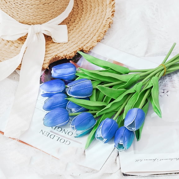 Artificial Tulips, Real Touch Tulips, 13 in Pu Stems, 10 Pc, Deep Blue, Home Decorations, Wedding Table Centerpieces, Dining Room Table Decor