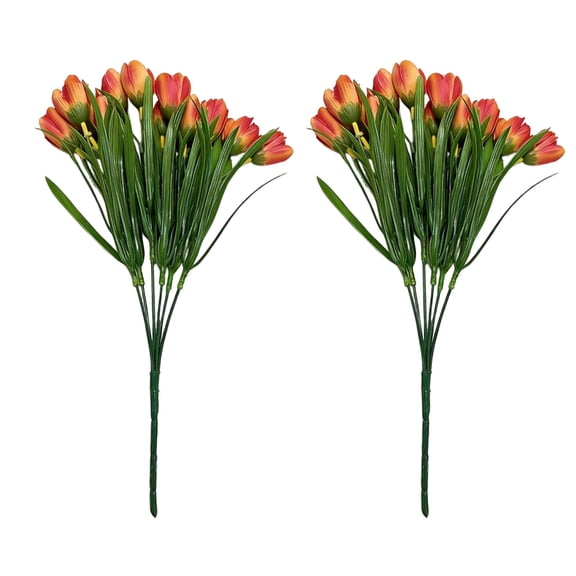 Artificial Tulips Simulation Flowers, 6 Heads Tulip Stems, Home Decor for Window Sill Bedroom Living Room Garden(Orange)
